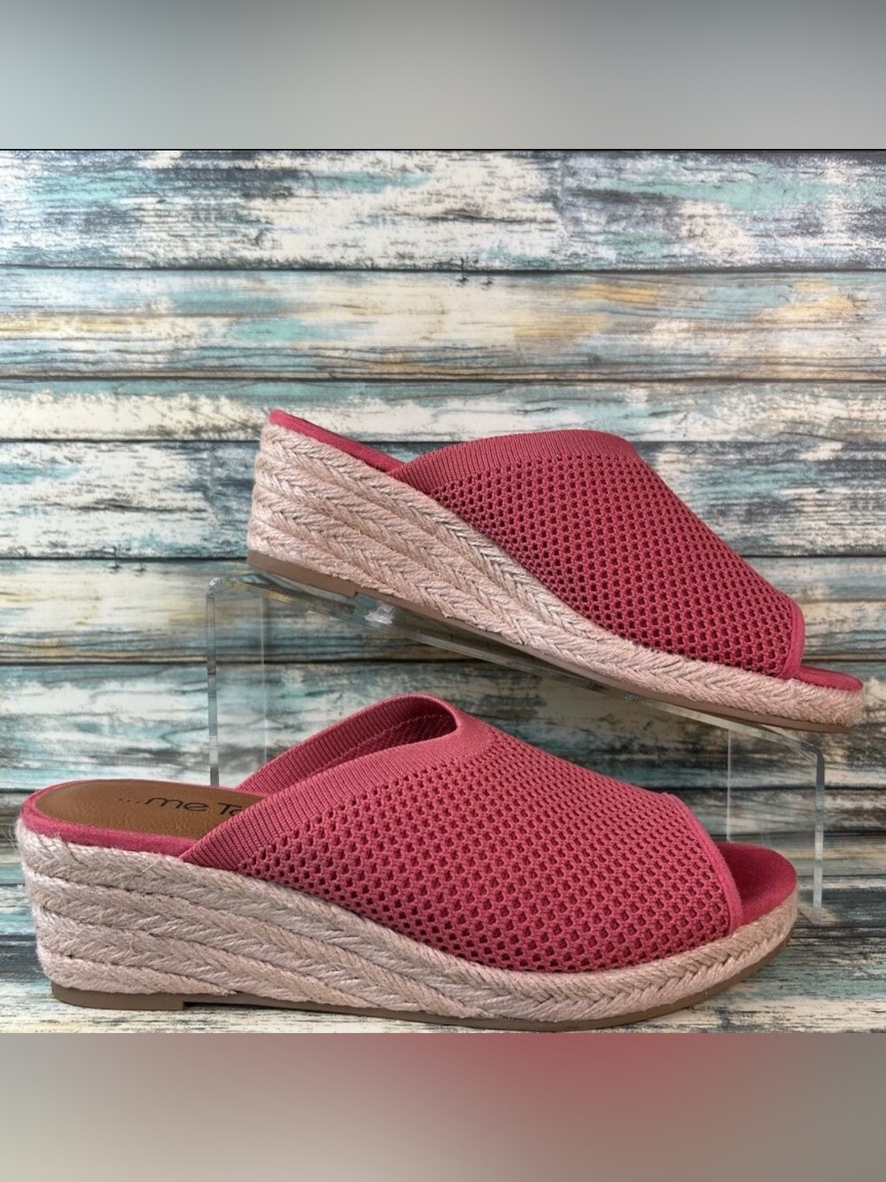 Me Too Espadrille Slide Sandal Womens 8.5 Pink Jute Wedge Heel Open Toe Mules